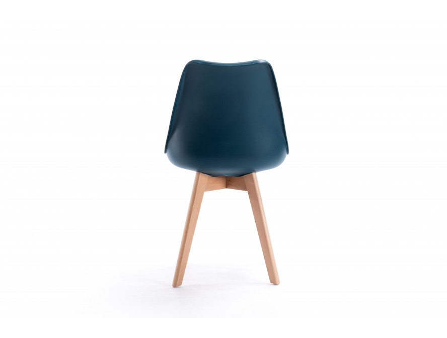 Lot de 2 chaises scandinaves TOMY en polypropylène coussin simili pieds en bois - Bleu pétrole