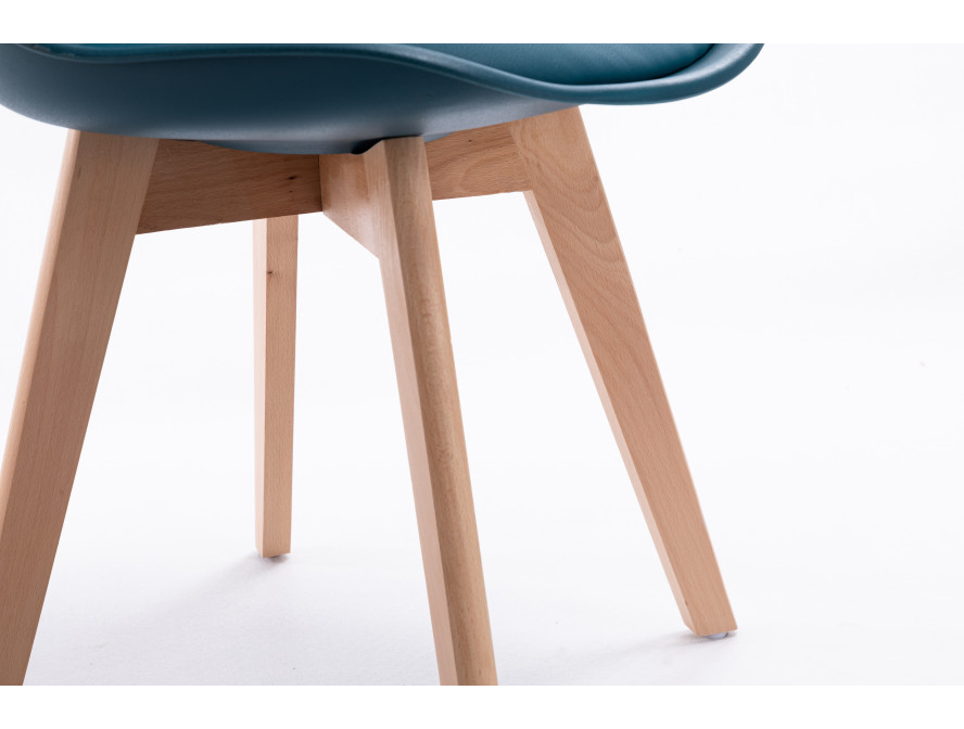 Lot de 2 chaises scandinaves TOMY en polypropylène coussin simili pieds en bois - Bleu pétrole