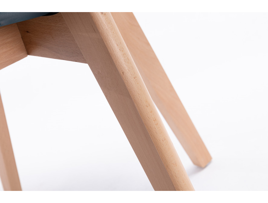 Lot de 2 chaises scandinaves TOMY en polypropylène coussin simili pieds en bois - Bleu pétrole