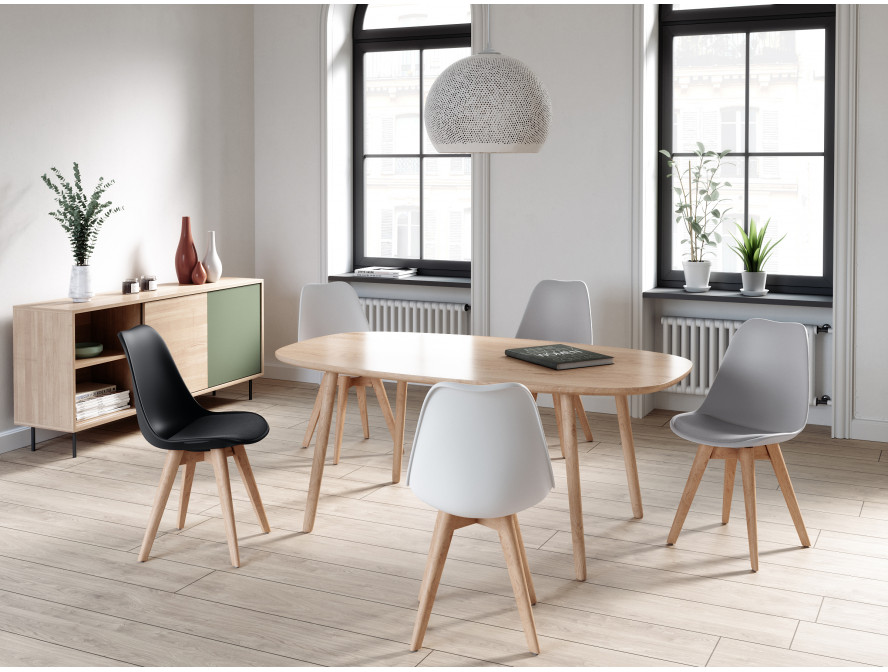 Lot de 2 chaises scandinaves TOMY en polypropylène coussin simili pieds en bois - Blanc