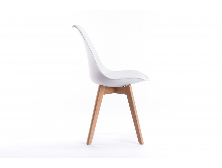 Lot de 2 chaises scandinaves TOMY en polypropylène coussin simili pieds en bois - Blanc