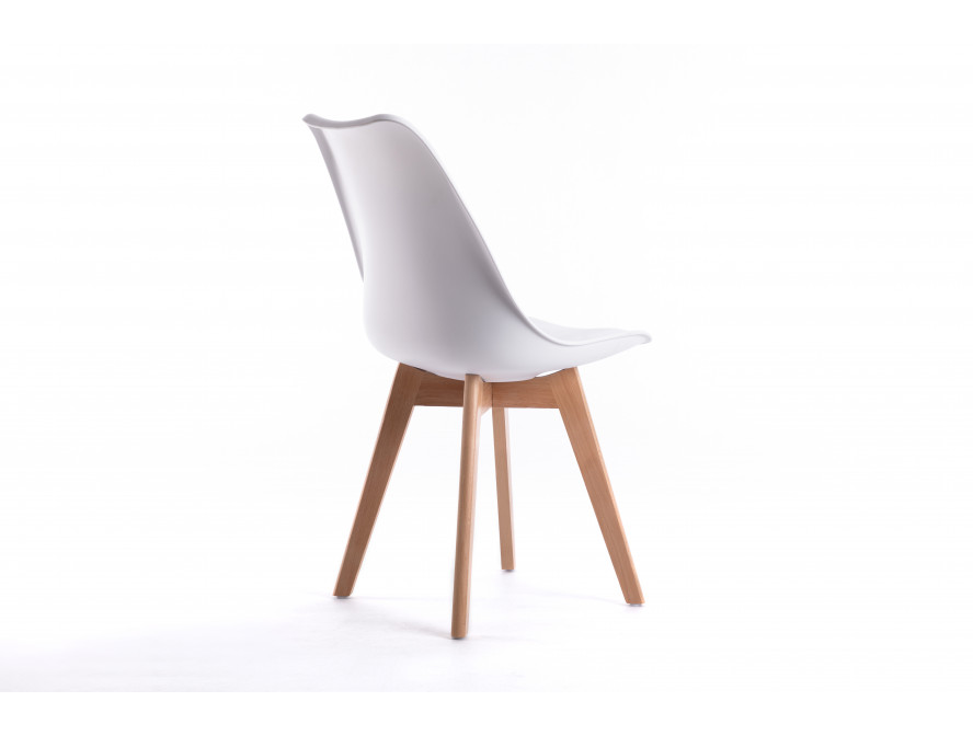 Lot de 2 chaises scandinaves TOMY en polypropylène coussin simili pieds en bois - Blanc