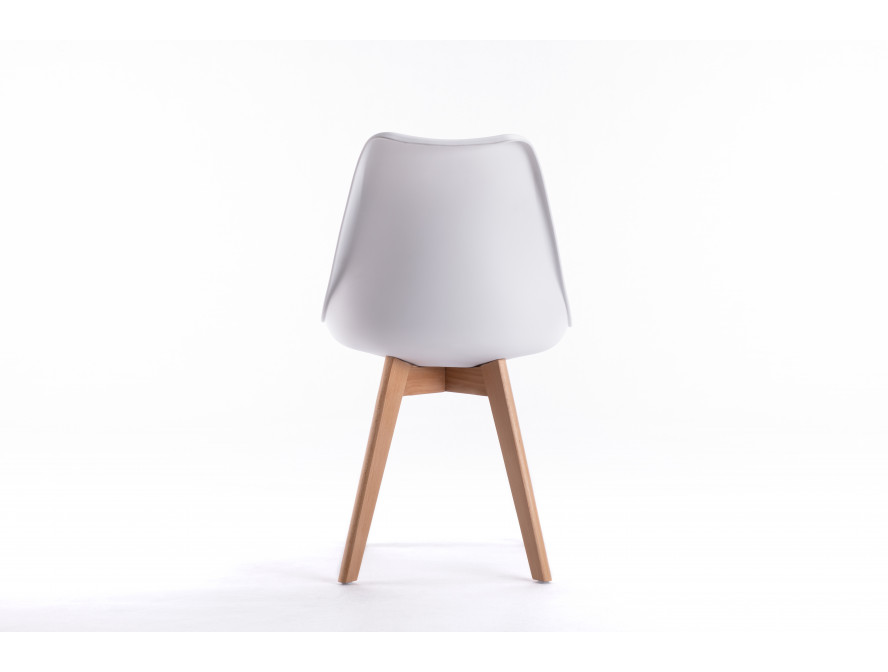 Lot de 2 chaises scandinaves TOMY en polypropylène coussin simili pieds en bois - Blanc