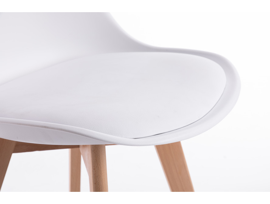 Lot de 2 chaises scandinaves TOMY en polypropylène coussin simili pieds en bois - Blanc
