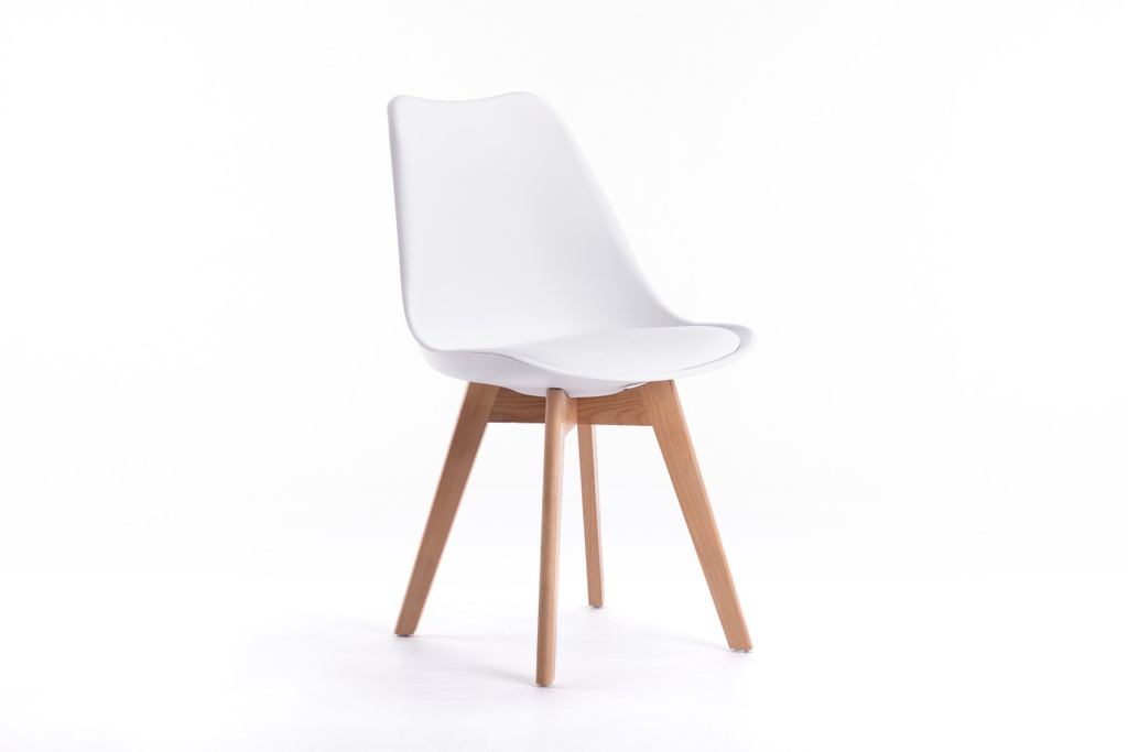 Lot de 2 chaises scandinaves TOMY en polypropylène coussin simili pieds en bois - Blanc
