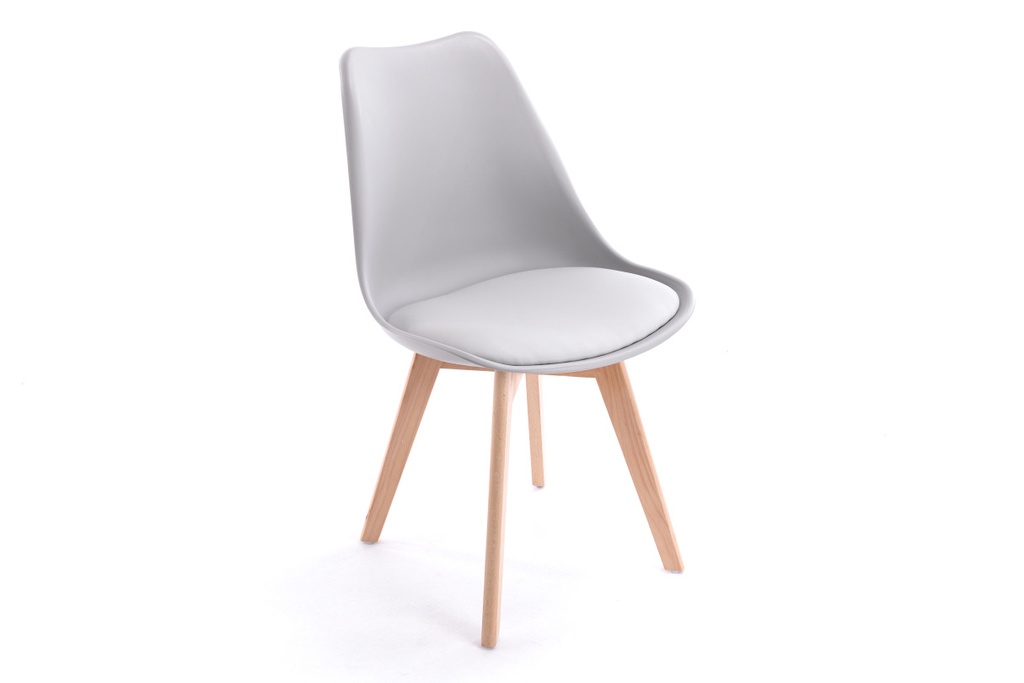 Lot de 2 chaises scandinavesTOMY en polypropylène coussin simili pieds en bois - Gris