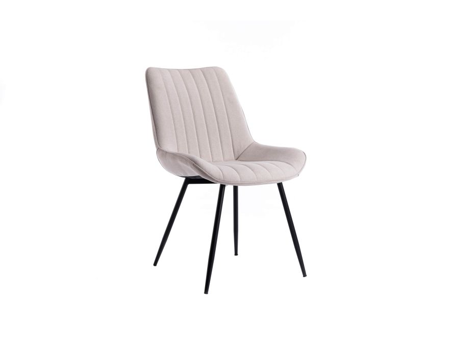 Lot de 2 chaises ORLANDO à rayures en tissu avec pieds en métal noir - Beige