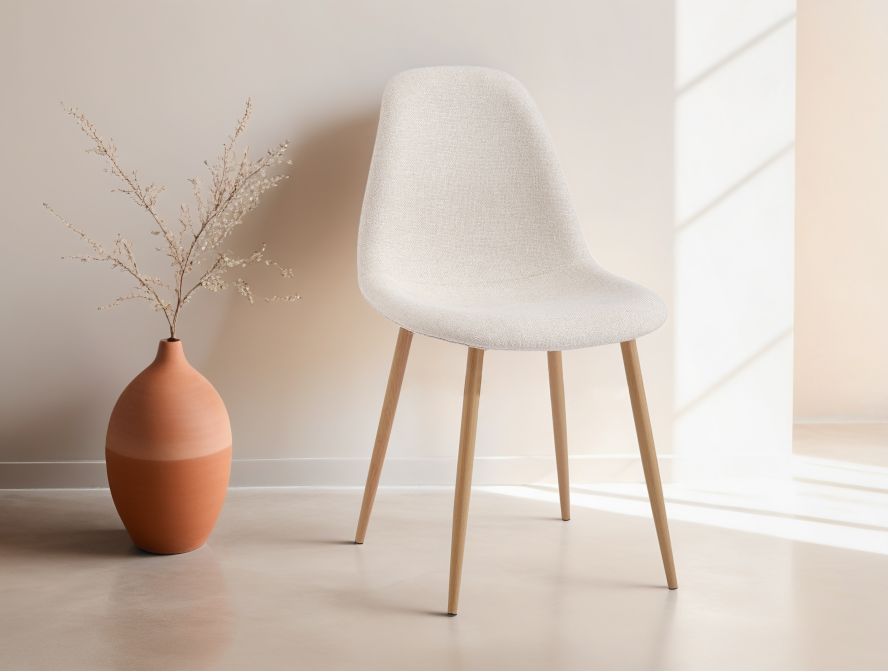 Lot de 4 chaises KEY scandinave en tissu - Beige - Pieds Bois