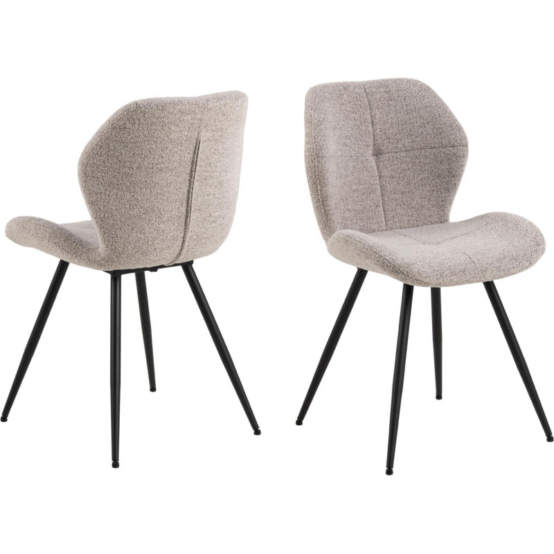 Lot 2 Chaises PETRI Mét. Noir mat & Tissu Monza beige