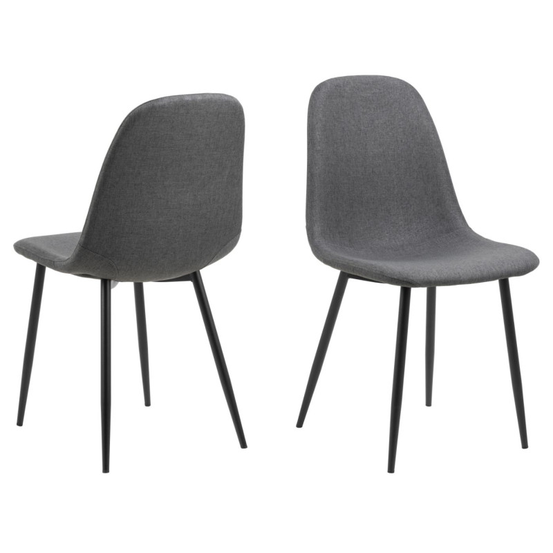 Lot 4 Chaises CELIA Mét. Noir mat & Tissu Nesia gris foncé
