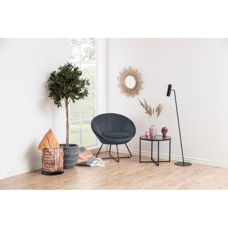 Fauteuil CENTER Mét. Noir mat & Tissu Vic gris foncé