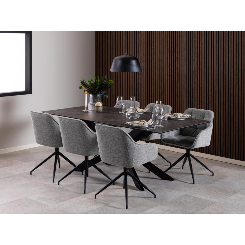 Fauteuil BROOKE Mét. Noir mat & Tissu Monza gris