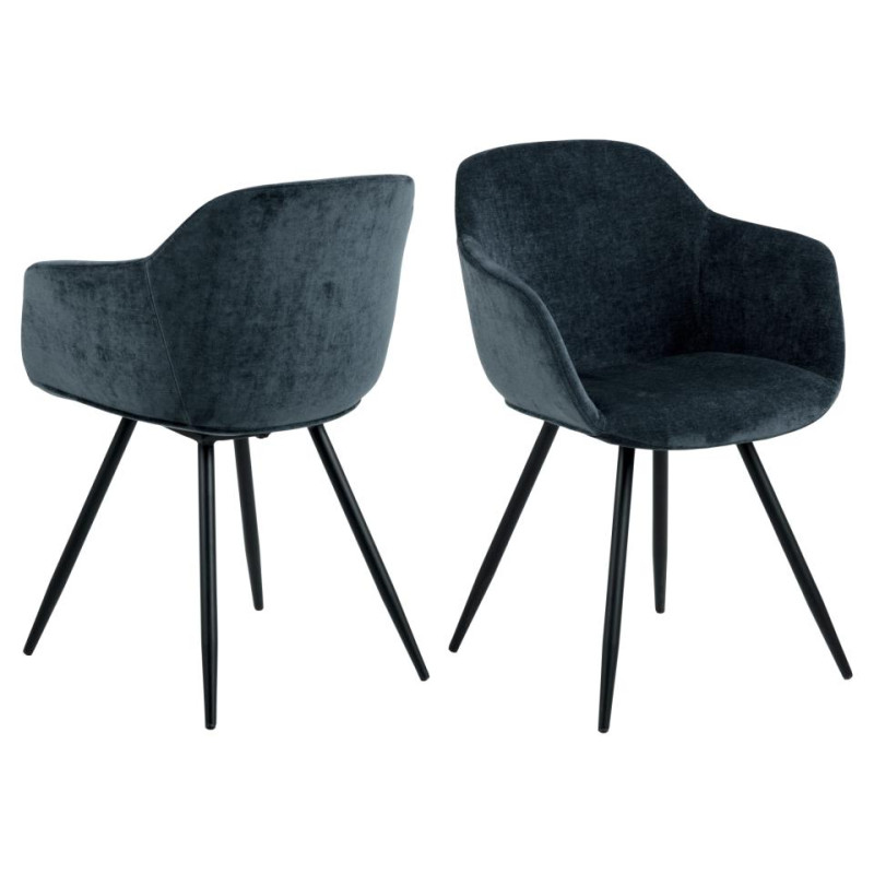 Fauteuil NOELLA Mét. noir mat & Tissu Danny bleu foncé