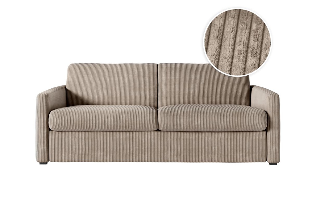 Canapé convertible ALYCE système couchage express 3 places en velours côtelé - Taupe - 140 cm