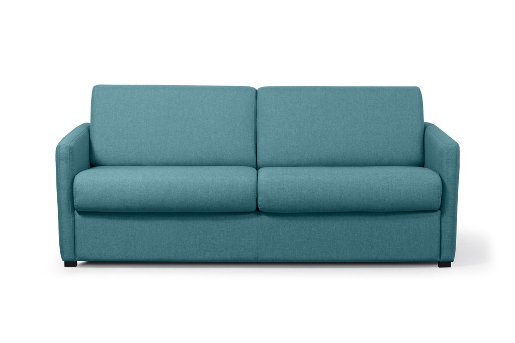 Canapé convertible ALYCE système couchage express 3 places en tissu - Bleu canard - 140 cm