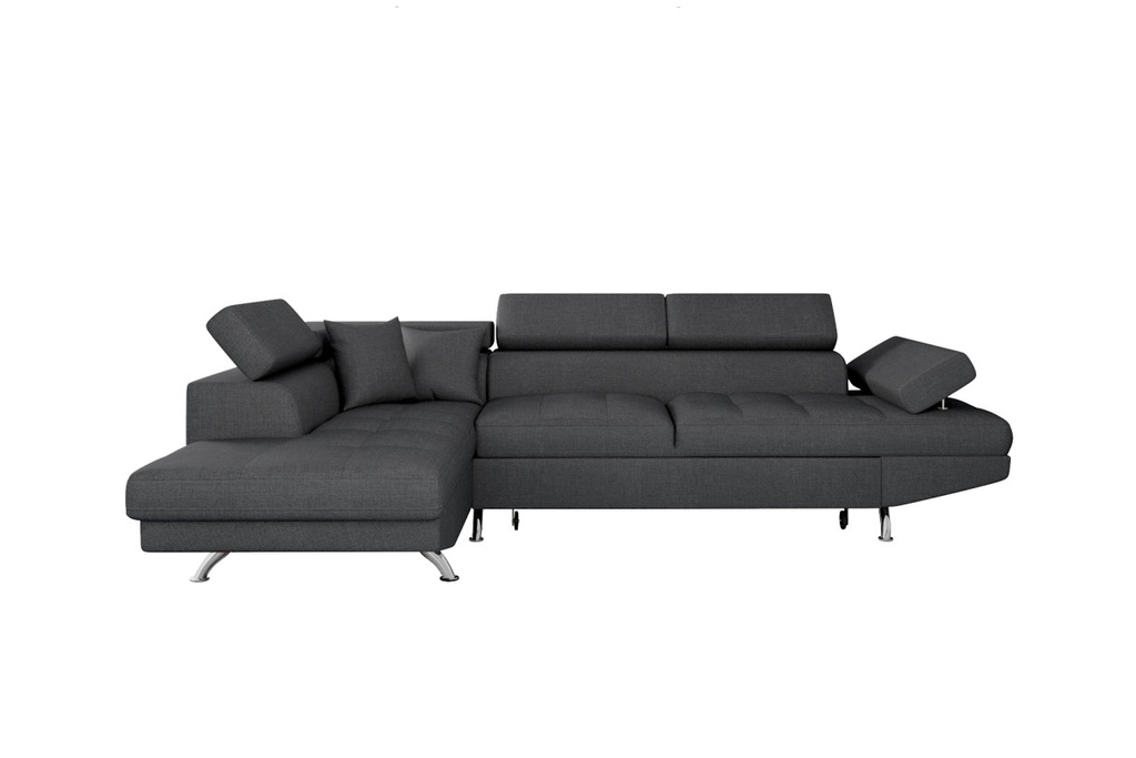 Canapé d'angle convertible RIO 5 places avec coffre de rangement en tissu - Gris foncé - Angle Gauche
