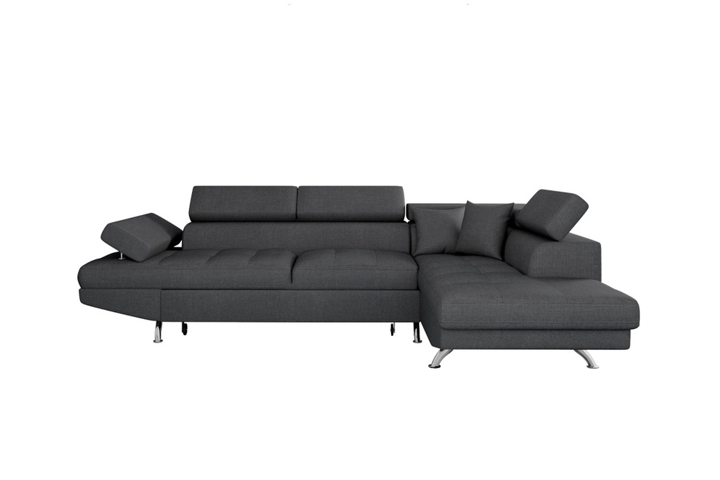 Canapé d'angle convertible RIO 5 places avec coffre de rangement en tissu - Gris foncé - Angle Droit