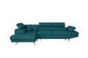 Canapé d'angle convertible RIO 5 places avec coffre de rangement en tissu - Bleu canard - Angle Gauche