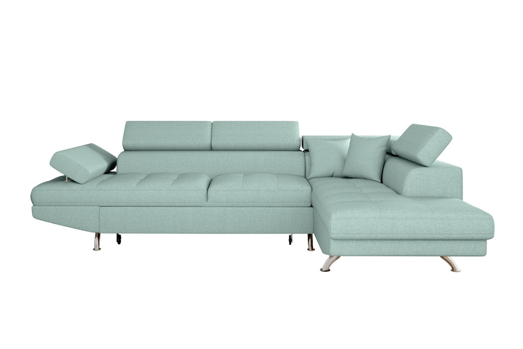 Canapé d'angle convertible RIO 5 places avec coffre de rangement en tissu - Bleu clair - Angle Droit