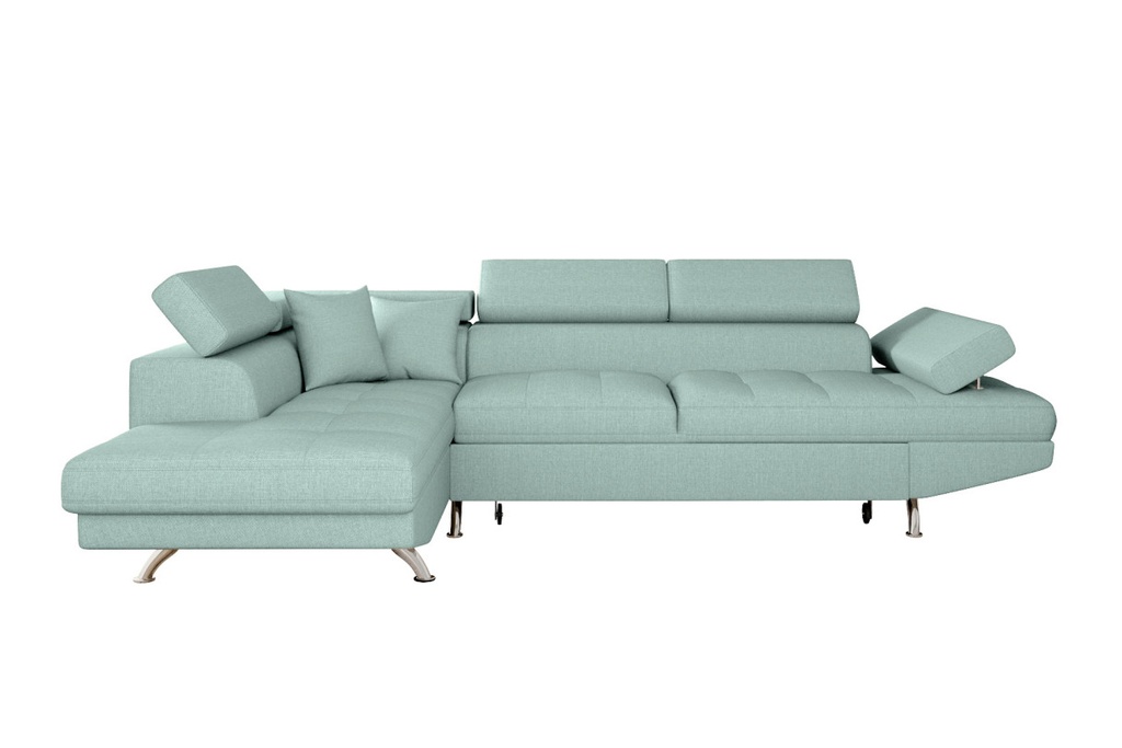 Canapé d'angle convertible RIO 5 places avec coffre de rangement en tissu - Bleu clair - Angle Gauche