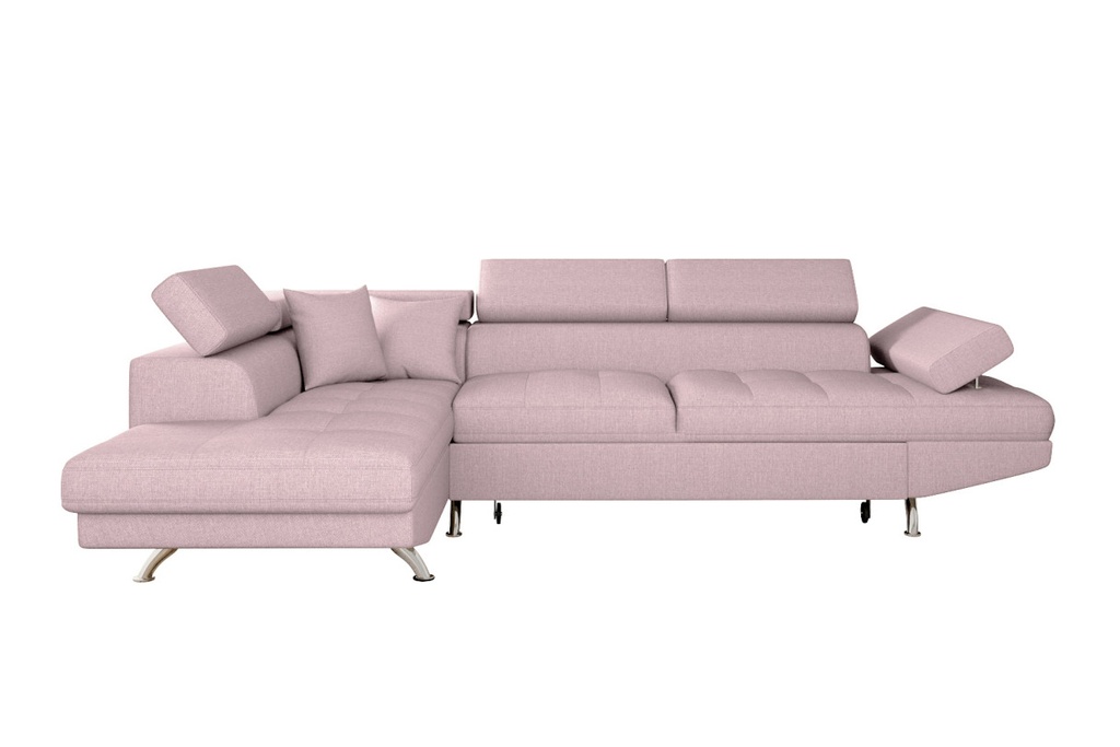 Canapé d'angle convertible RIO 5 places avec coffre de rangement en tissu - Vieux rose - Angle Gauche