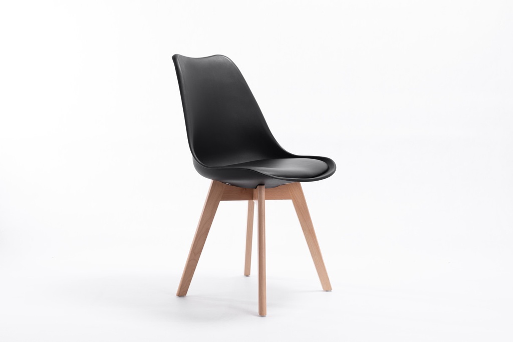 Lot de 2 chaises scandinaves TOMY en polypropylène coussin simili pieds en bois - Noir