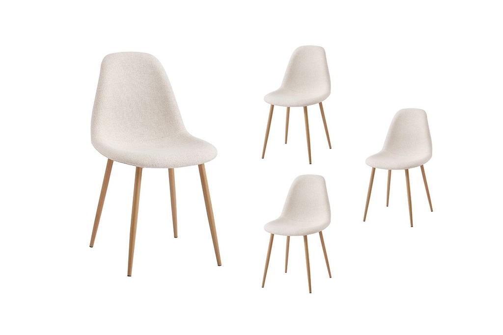 Lot de 4 chaises KEY scandinave en tissu - Beige - Pieds Bois