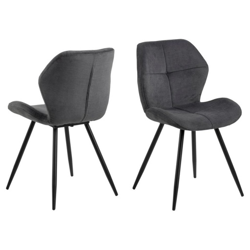 [0000092651] Lot 2 Chaises PETRI Mét. noir mat & Tissu Holly anthracite