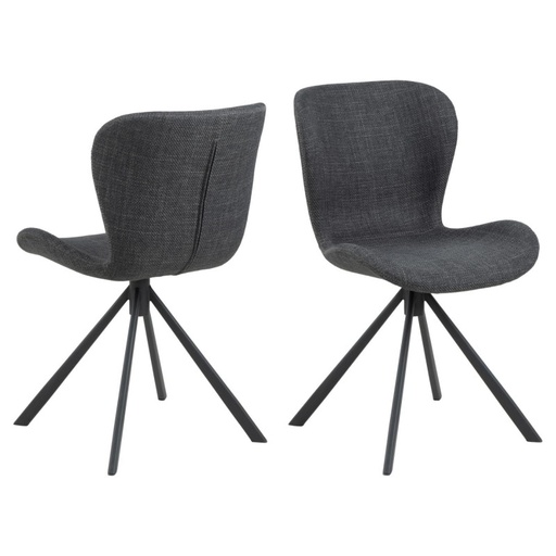 [0000100722] Lot 2 chaises BATILDA Mét. Noir mat & Tissu Basel gris foncé