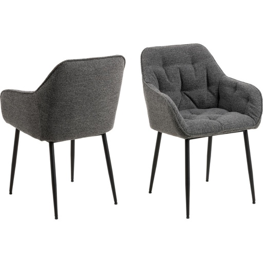 [0000098183] Lot 2 Fauteuils BROOKE Mét. Noir mat & Tissu Monza anthracite