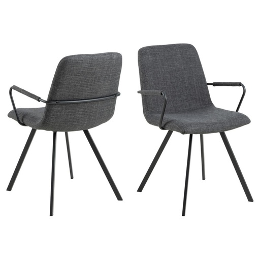 [0000101127] Lot 2 Fauteuils SELINA  Métal noir mat & Tissu Basel Gris foncé