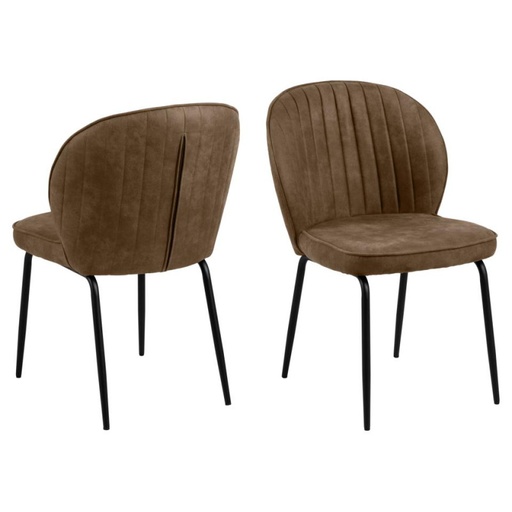 [0000093669] Lot 2 Chaises PATRICIA Mét.noir mat & Tissu Preston Marron clair