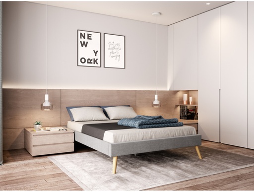[1159TGRC160] Cadre de lit en tissu - Gris clair - 160 x 200 cm