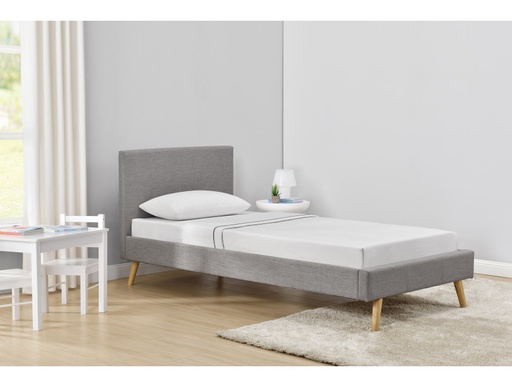 [1199SCAN90GC] Cadre de lit style scandinave en tissu avec pieds bois - Gris clair - 90 x 190 cm