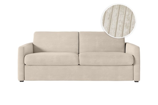 [ALICE140VCOTBEI] Canapé convertible ALYCE système couchage express 3 places en velours côtelé - Beige - 140 cm