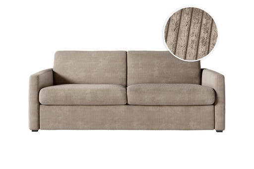 [ALICE160VCOTTAU] Canapé convertible ALYCE système couchage express 3 places en velours côtelé - Taupe - 140 cm