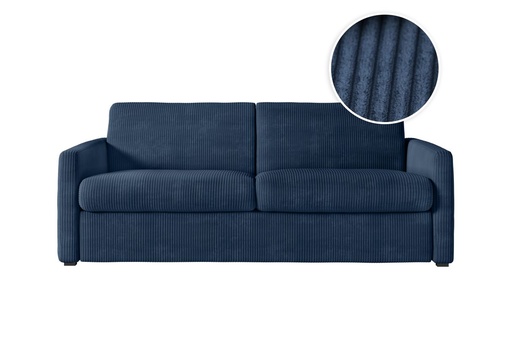 [ALICE140VCOTBLF] Canapé convertible  ALYCE système couchage express 3 places en velours côtelé - Bleu foncé - 140 cm