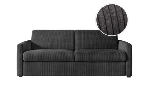 [ALICE160VCOTGRF] Canapé convertible ALYCE système couchage express 3 places en velours côtelé - Gris foncé - 160 cm