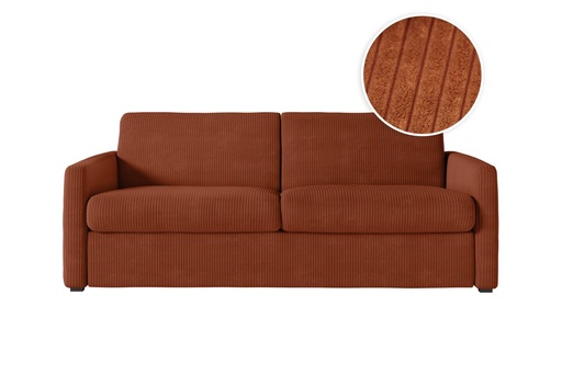 [ALICE160VCOTTER] Canapé convertible ALYCE système couchage express 3 places en velours côtelé - Terracotta - 160 cm