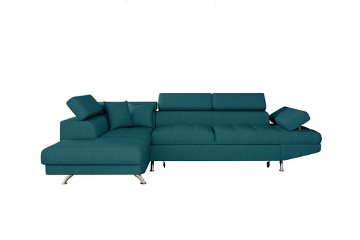 [RIOINBLEG] Canapé d'angle convertible RIO 5 places avec coffre de rangement en tissu - Bleu canard - Angle Gauche