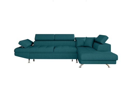 [RIOINBLED] Canapé d'angle convertible 5 places avec coffre de rangement en tissu - Bleu canard - Angle Droit