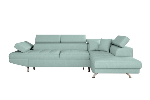 [RIOTBLCD] Canapé d'angle convertible RIO 5 places avec coffre de rangement en tissu - Bleu clair - Angle Droit