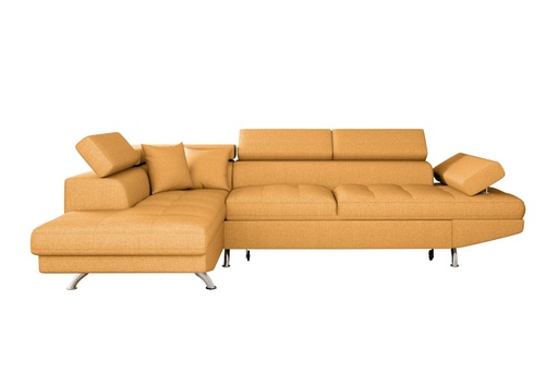 [RIOTJAUG] Canapé d'angle convertible RIO 5 places avec coffre de rangement en tissu - Jaune ocre - Angle Gauche