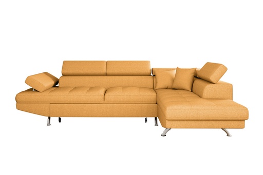 [RIOTJAUD] Canapé d'angle convertible RIO 5 places avec coffre de rangement en tissu - Jaune ocre - Angle Droit
