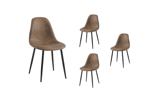 [KEYCHAMARNO4] Lot de 4 chaises KEY vintage en tissu - Marron - Pieds Noir
